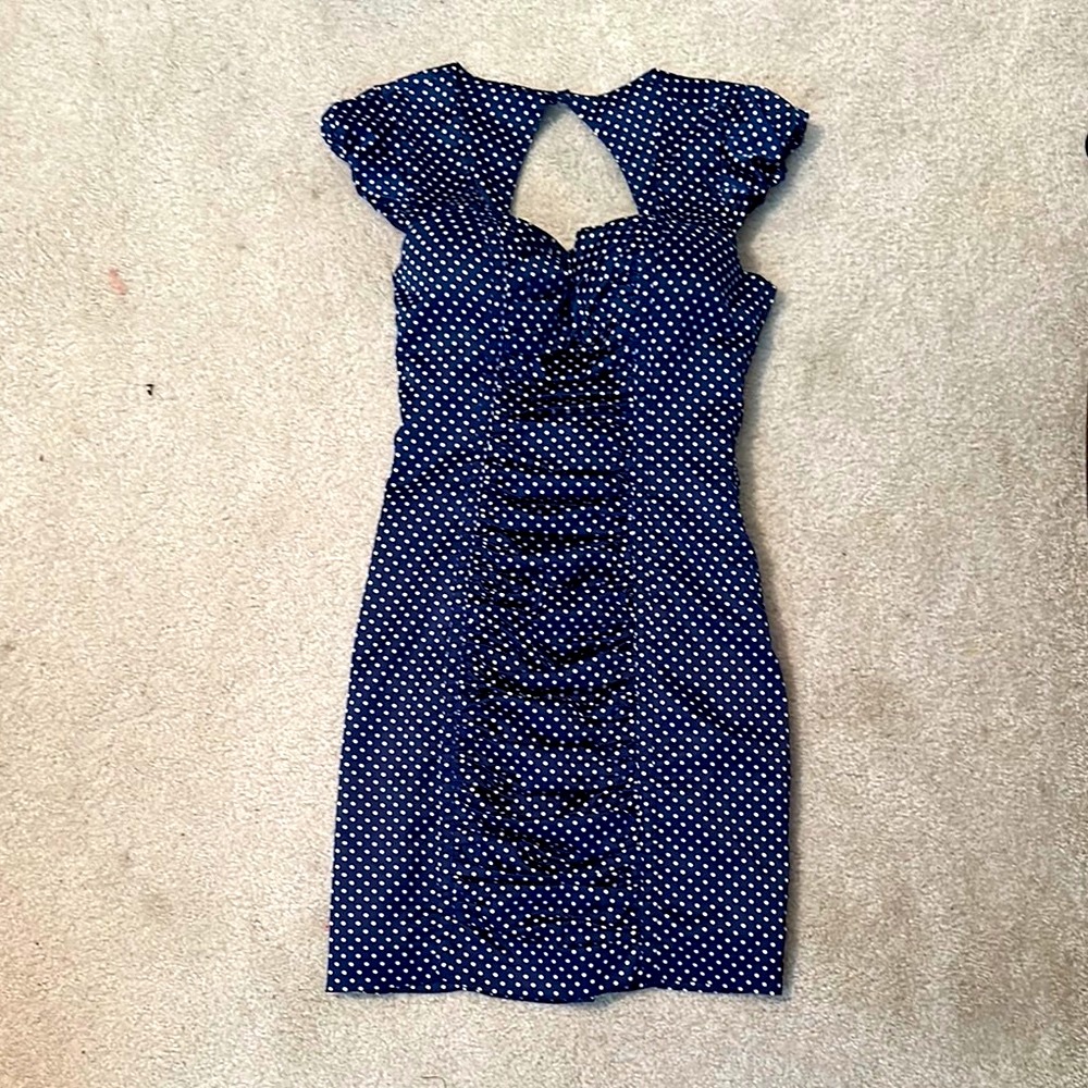 NWT! Guess Blue Cocktail Sheath Dress with Asymmetrical Neckline